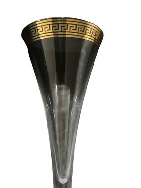 Versace Black Glass Vase with Gold Greek Key Band